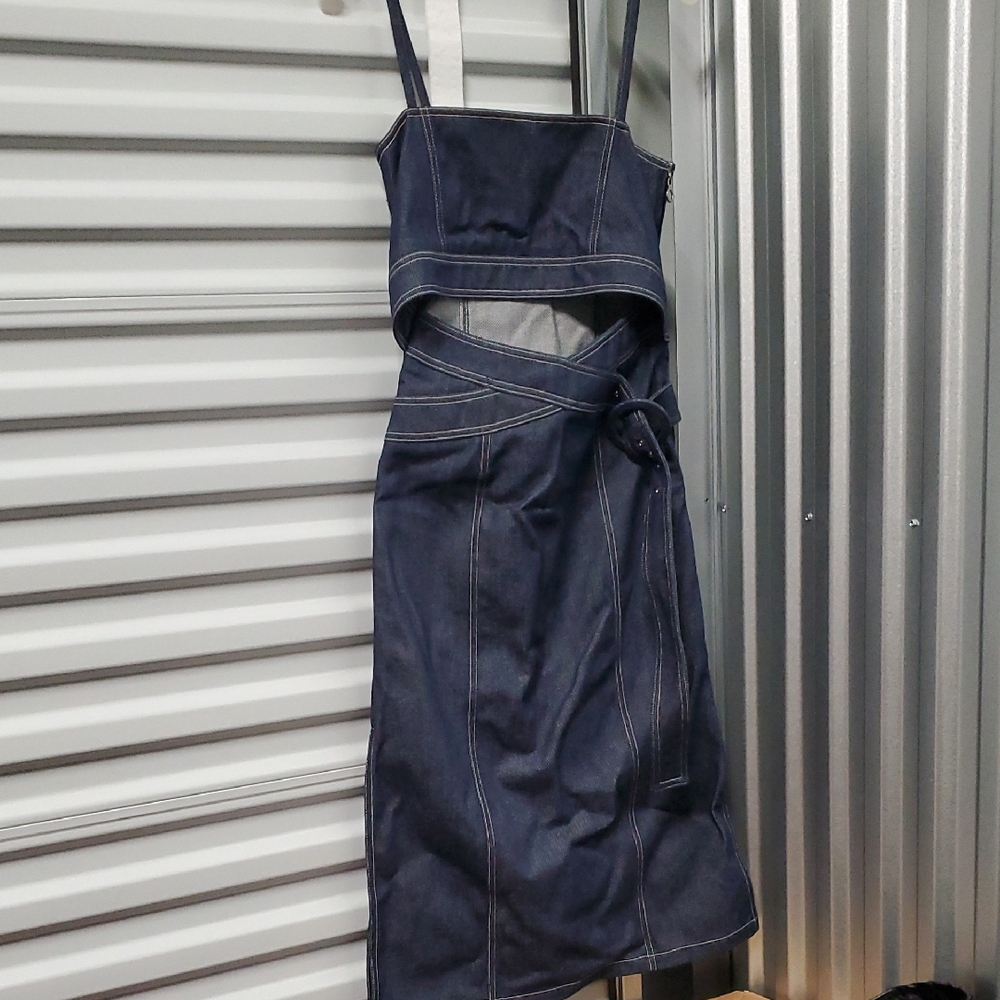 Sz 0 NwT $890 Edun Stylish Denim Dress with Cutout Detail